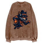 Chicago Wolf wearing Bears beanie with Lake Michigan patch and wayfarer - Vintage Sweatshirt
