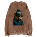 Jacksonville Jaguar wearing Jaguars teal and gold beanie with pom pom and - Vintage Sweatshirt