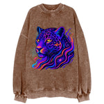 Powerful jaguar with rosettes containing miniature galaxies, cosmic purple and - Vintage Sweatshirt