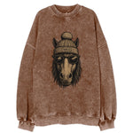 North Dakota Nokota Horse wearing Fargo beanie with pom pom and wayfarer - Vintage Sweatshirt