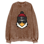 Atlanta Falcon wearing Falcons red and black beanie with pom pom and wayfarer - Vintage Sweatshirt