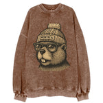 Montreal Beaver wearing Montreal beanie with pom pom and wayfarer sunglasses - Vintage Sweatshirt