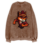 Washington Fox wearing Commanders beanie with Capitol patch and wayfarer - Vintage Sweatshirt