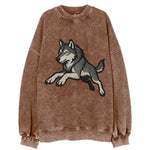 Wolf Leaping Action  - Vintage Sweatshirt