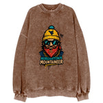 Morgantown Mountaineer wearing West Virginia beanie with WV patch - Vintage Sweatshirt