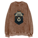 Louisiana Black Bear wearing New Orleans beanie with pom pom and wayfarer - Vintage Sweatshirt
