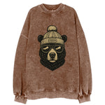 Alabama Black Bear wearing Birmingham beanie with pom pom and wayfarer - Vintage Sweatshirt
