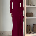 Long Sleeves Draped Slit Maxi Party Dress (7 Colors Available!)