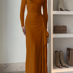 Long Sleeves Draped Slit Maxi Party Dress (7 Colors Available!)