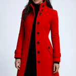 Trench winter coat with high collar