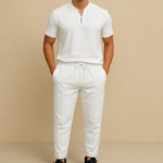 Men's Summer Waffle Collar Zipper Set