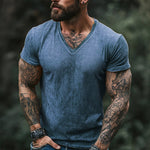 Men's Retro Casual Shabby Printed V-Neck Short Sleeve T-Shirt