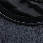 Men's Pu Leather Stitching Zip-up Round Neck Long-sleeved T-shirt