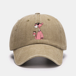 Pink Panther Drinking Coffee Print Washed Baseball Cap