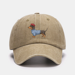 Dachshund Wearing Striped Sweater Print Washed Baseball Cap