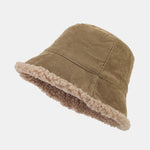 Retro Corduroy And Lambswool Patchwork Double-sided Plush Bucket Hat