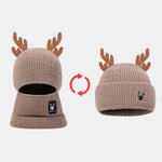 Funky Reindeer Festive Design Warm Winter Beanie Hat With Face Mask