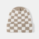 Unisex Autumn/Winter Thick Double-Layer Checkerboard Knitted Hat Outdoor Warm Couple Cap