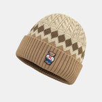 Warm Knitted Hat With A Little Bear Embroidery Pattern