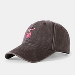 Pink Panther With V Sign Print Washed Baseball Cap