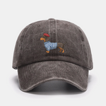 Dachshund Wearing Striped Sweater Print Washed Baseball Cap