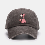 Pink Panther Drinking Coffee Print Washed Baseball Cap