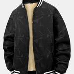 Teddy Lined Geometric Print Baseball Jacket