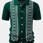 Geometric Floral Jacquard Button Up Knit Shirt