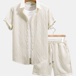 Twist Geometry Jacquard Button Up Shirt & Drawstring Shorts