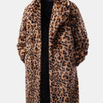 Faux Fur Leopard Notch Lapel Overcoat