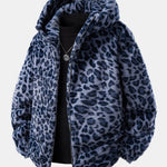 Faux Fur Leopard Zip Up Hooded Coat