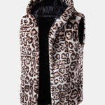 Faux Fur Leopard Zip Up Hooded Vest