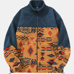 Relax Fit Contrast Tribal Geometry Teddy Jacket