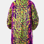 Faux Fur Colorful Leopard Notch Lapel Overcoat