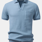 Waffle Johnny Collar Polo With Pocket & Drawstring Knitted Waffle Shorts