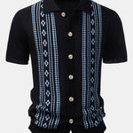 Geometric Floral Jacquard Button Up Knit Shirt