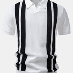 Stripe Johnny Collar Knit Polo & Straight Leg Ribbed Pants