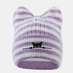Black Cat Embroidered Thick Plush Cat Ear Beanie Hat