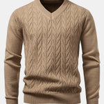 Heavyweight Geometric Jacquard V Neck Sweater