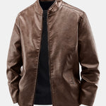 PU Leather Stand Collar Jacket
