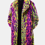 Faux Fur Colorful Leopard Notch Lapel Overcoat