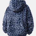 Faux Fur Leopard Zip Up Hooded Coat