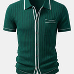 Contrast Trim Ribbed Knit Shirt & Slim Fit Tapered Trousers