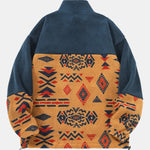 Relax Fit Contrast Tribal Geometry Teddy Jacket