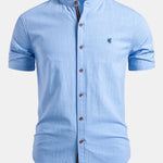 Short Sleeve Linen Look Stand Collar Shirt