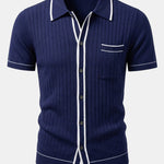 Contrast Trim Ribbed Knit Shirt & Slim Fit Tapered Trousers