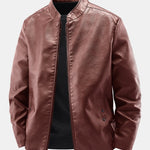 PU Leather Stand Collar Jacket
