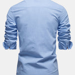 Contrast Trim Linen Look Stand Collar Shirt