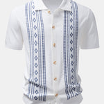 Geometric Floral Jacquard Button Up Knit Shirt