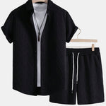 Twist Geometry Jacquard Button Up Shirt & Drawstring Shorts